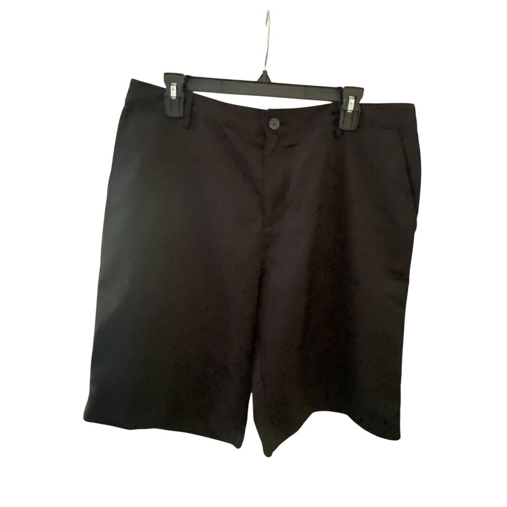 Adidas Climalite Mens Black Golf Shorts Flat Front Casual Sz 35 Embroidered Logo